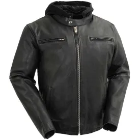 First Mfg Mens Street Cruiser Hooded Leather Motorcycle Jacket Size LARGE - Final Sale Ships Same Day