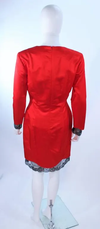 FRED HAYMAN Red Silk Cocktail Dress with Lace Trim Size 8