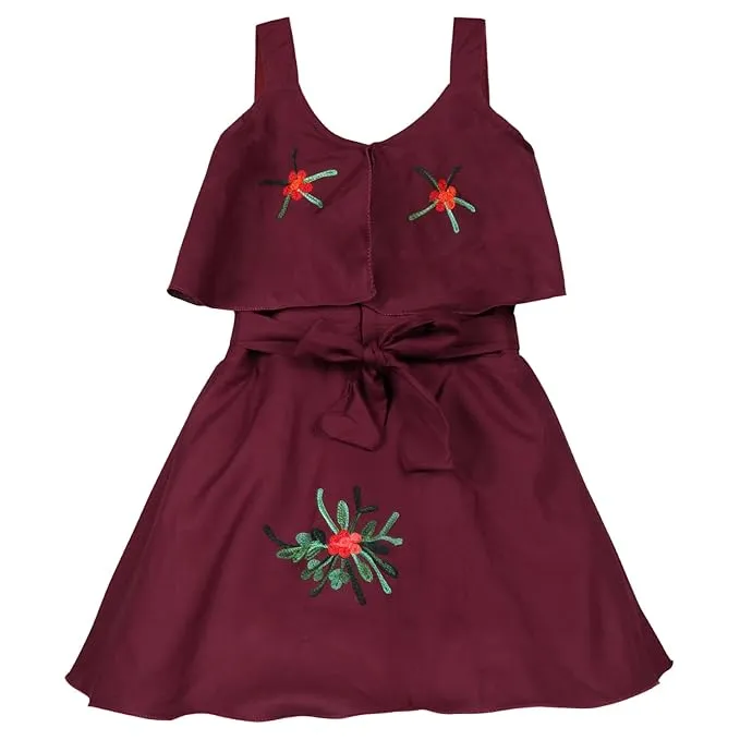 Girls Embroidered A-line Strap Neck dress