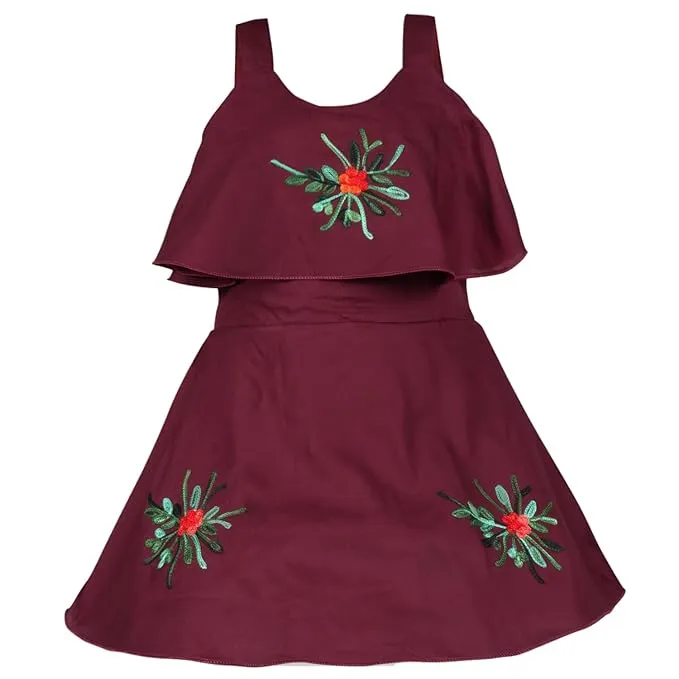 Girls Embroidered A-line Strap Neck dress