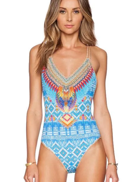 Give Me A Sign Tribe Printing Cross Back One Piece Swimsuit