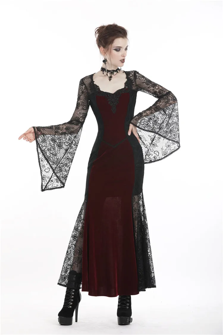 Gothic elegant red velvet lace long dress DW286