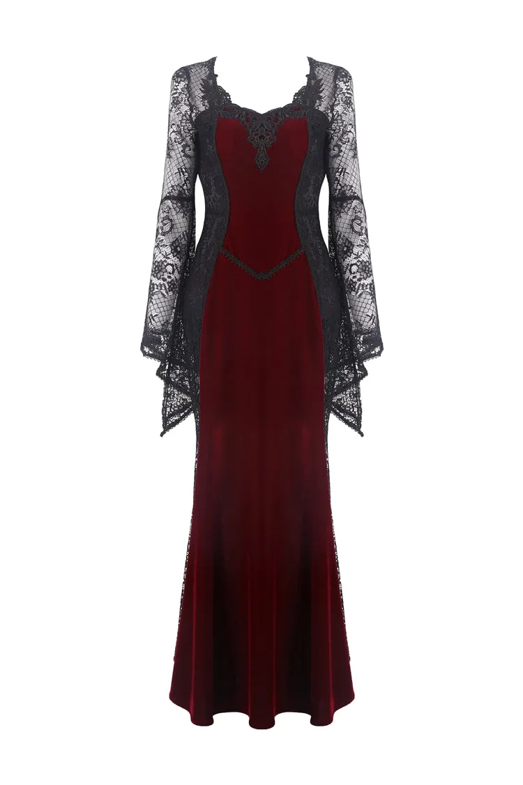 Gothic elegant red velvet lace long dress DW286