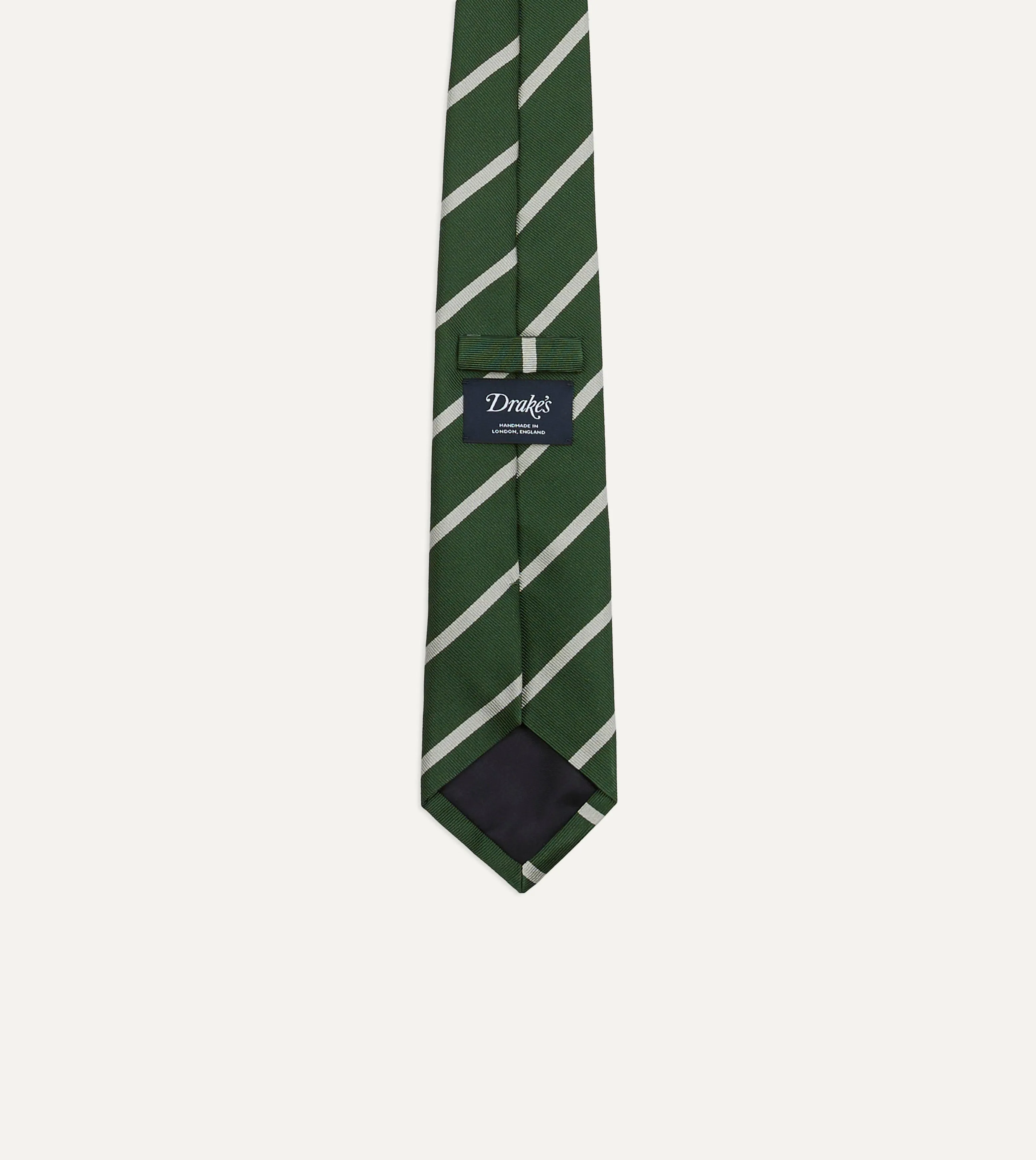 Green and Ecru Stripe Repp Silk Tipped Tie