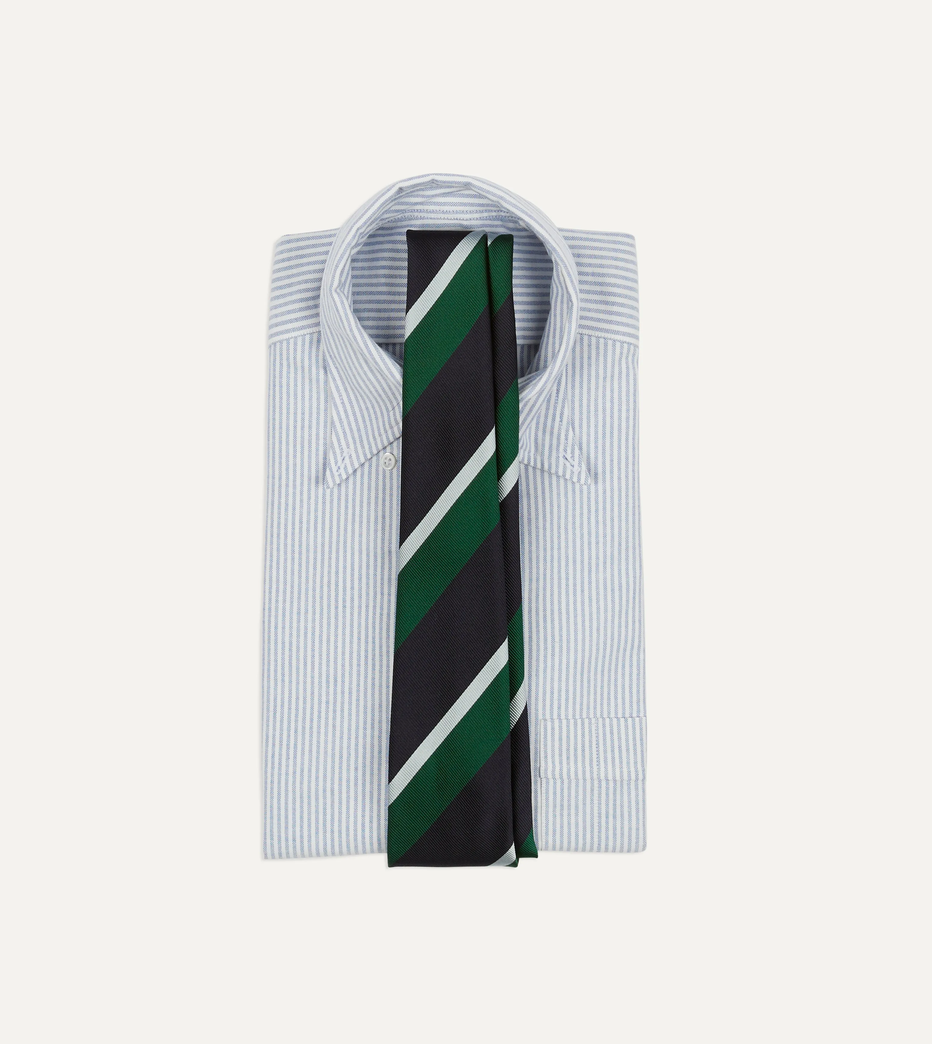 Green, Navy and White Stripe Tipped Repp Silk Tie