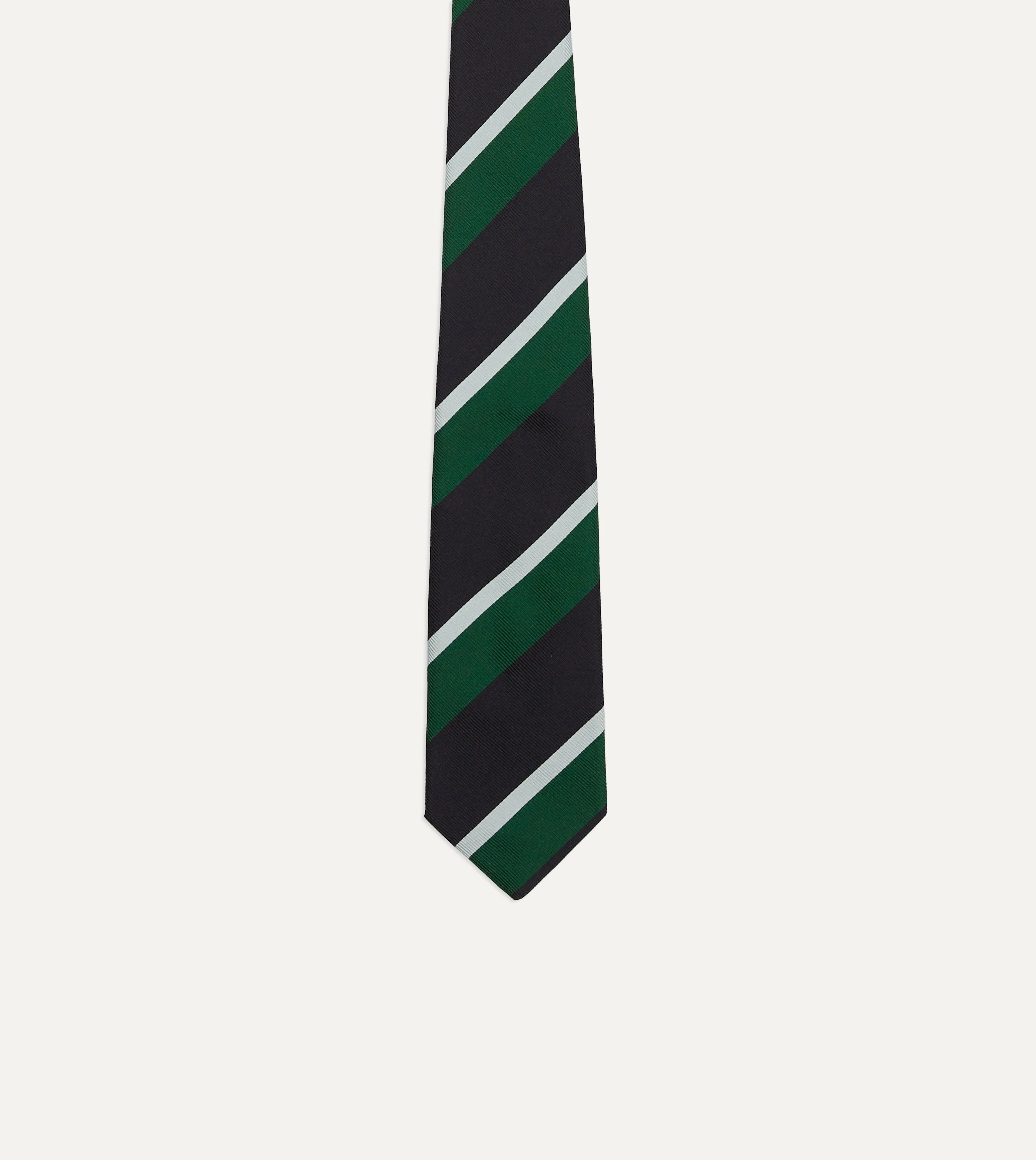 Green, Navy and White Stripe Tipped Repp Silk Tie