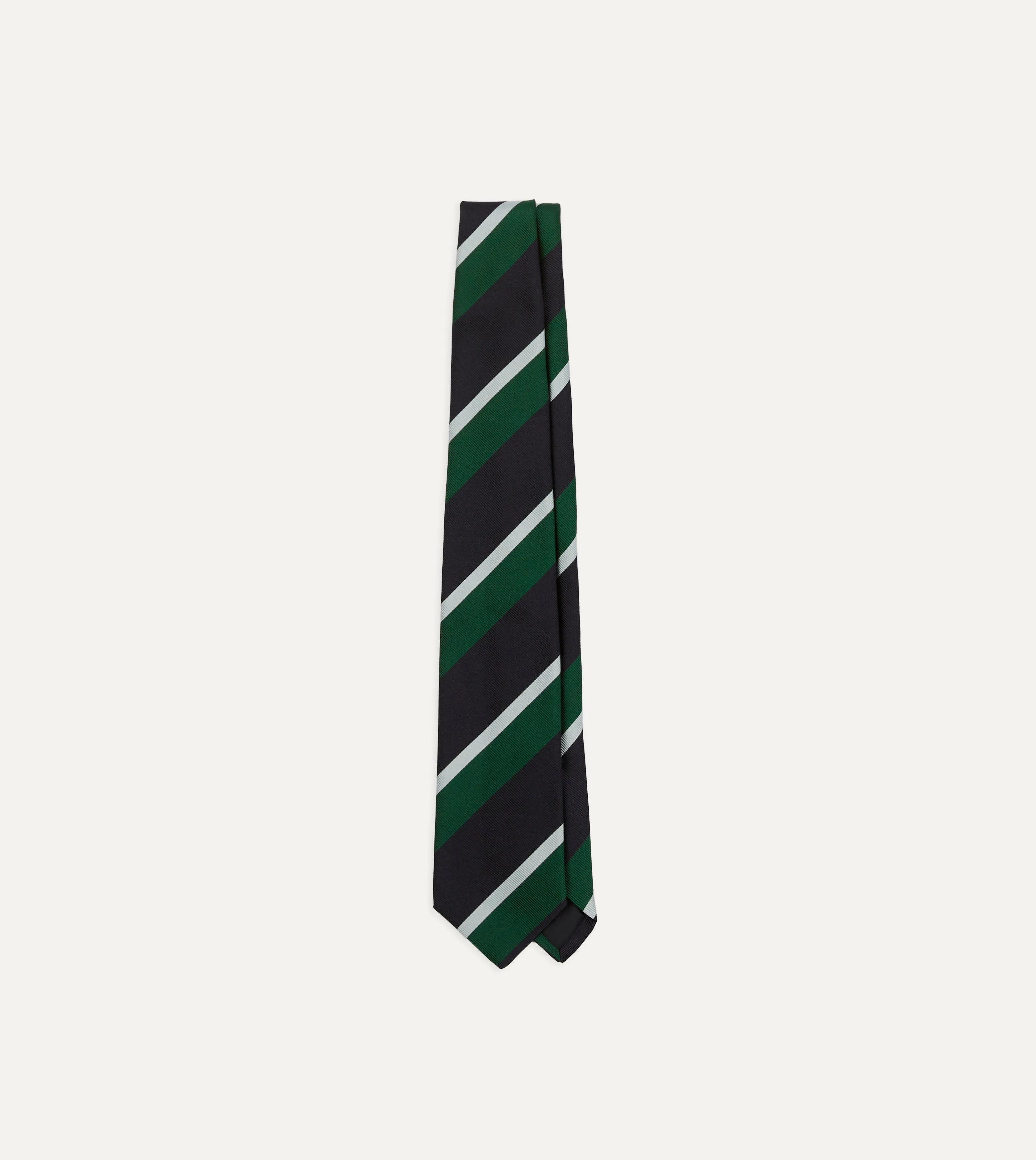 Green, Navy and White Stripe Tipped Repp Silk Tie