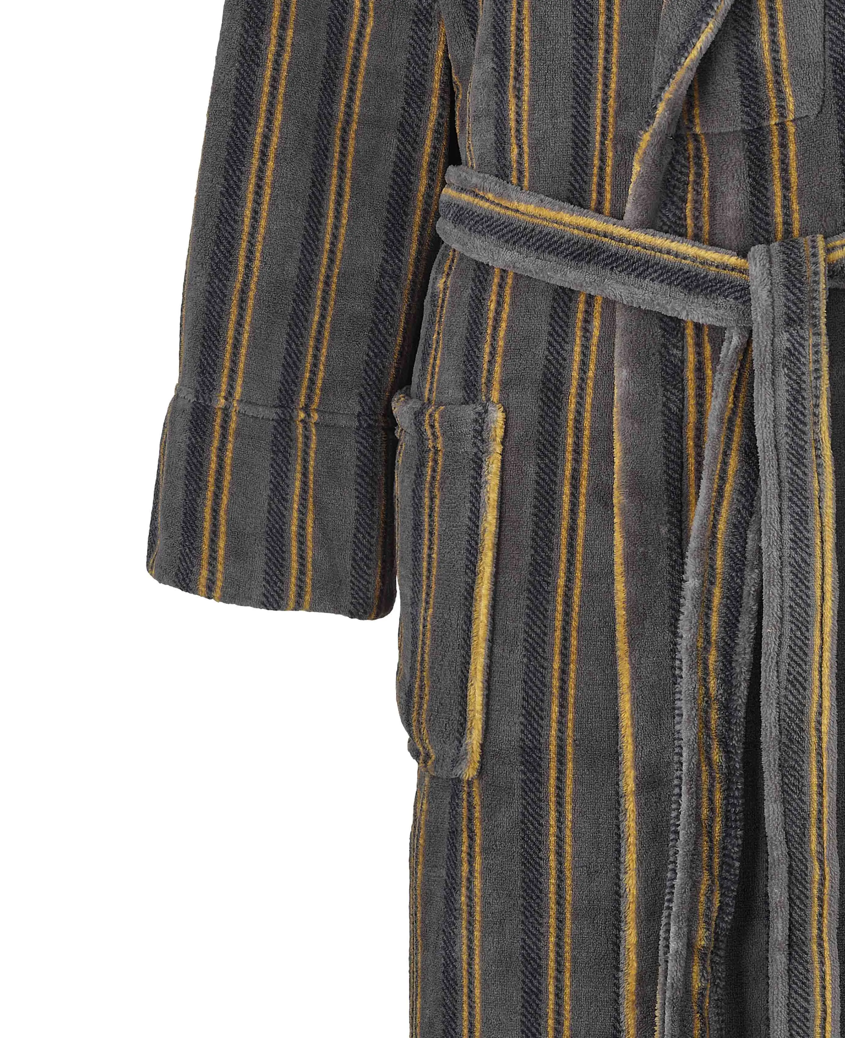 Grey Mustard Stripe Fleece Dressing Gown