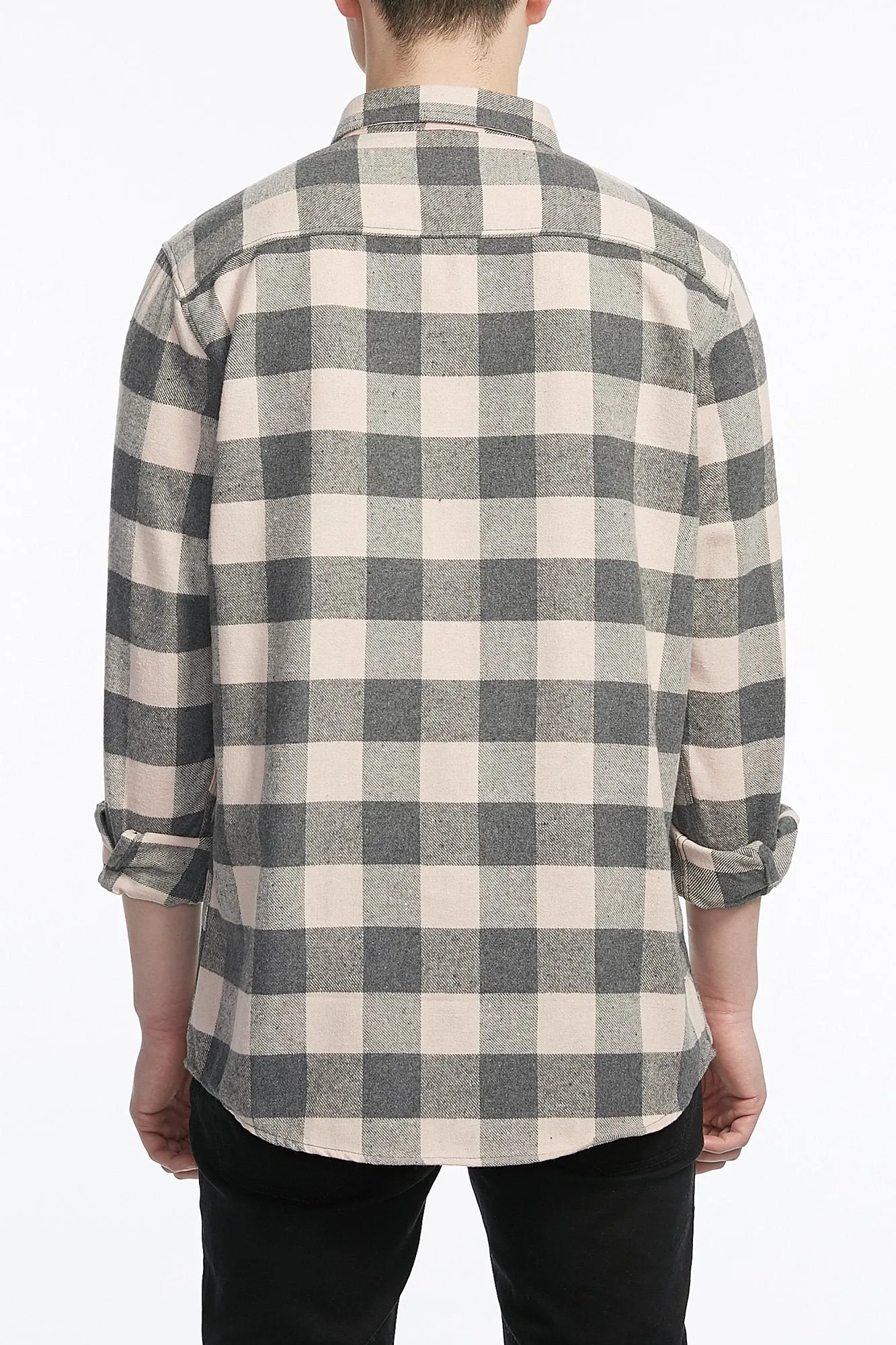 Guys Basic Grey One Pocket Flannel Plaid Shirt