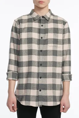 Guys Basic Grey One Pocket Flannel Plaid Shirt