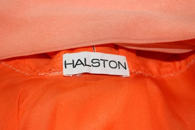 HALSTON 1970s Peach Layered Silk Chiffon Cocktail Dress Size 2-4