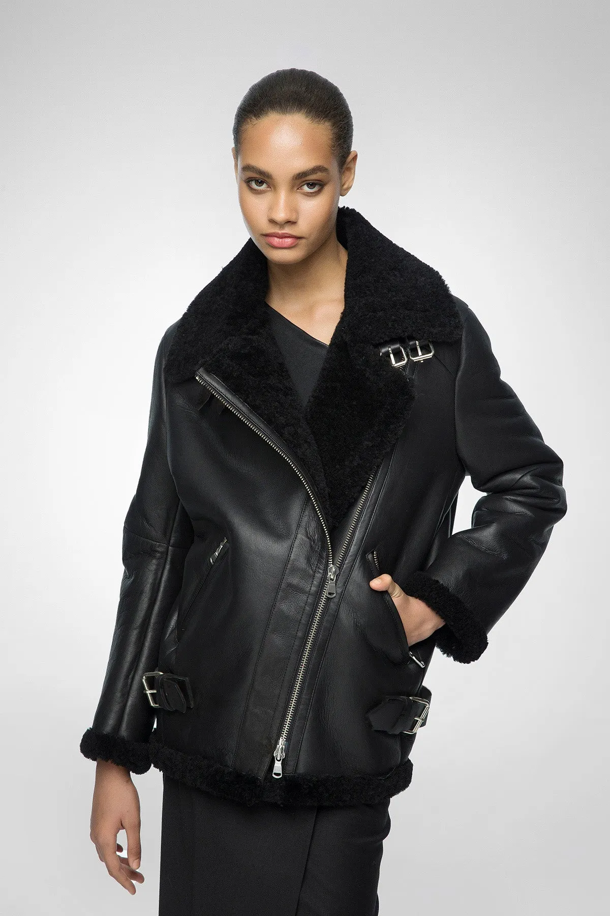 Harper - Black Shearling Coat