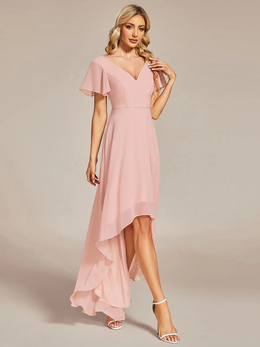 High Low Short Sleeve Chiffon Wholesale Evening Dresses