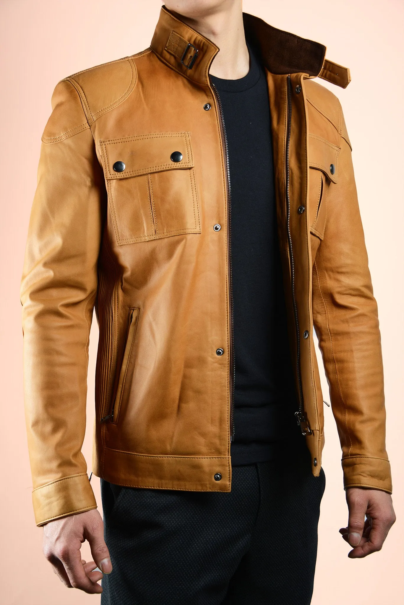 Holloway Stand Up Collar Moto Leather Jacket