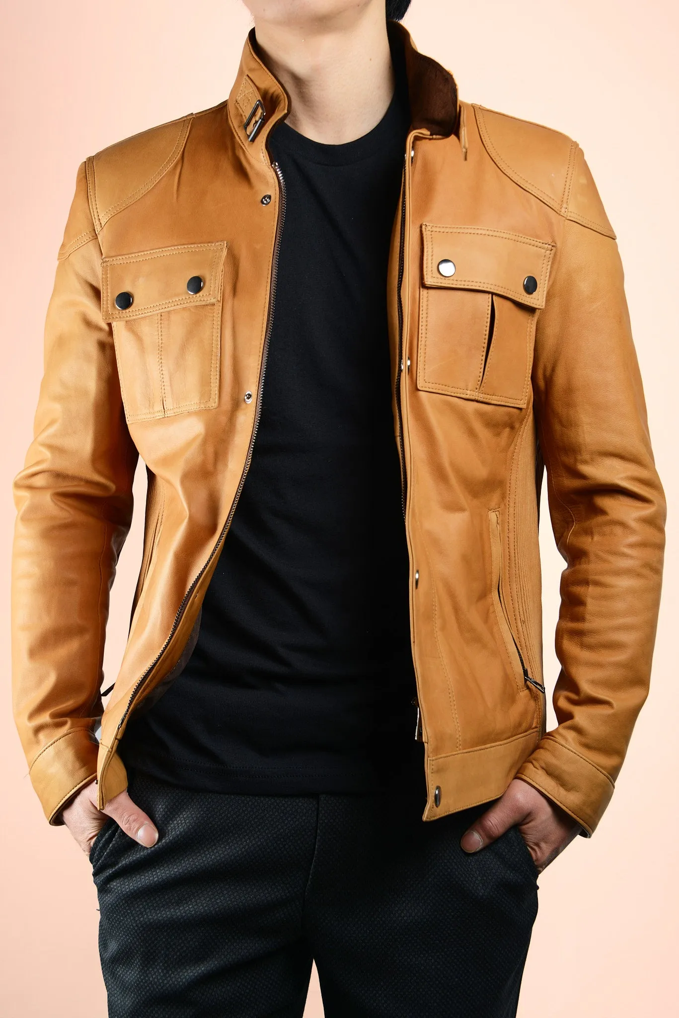 Holloway Stand Up Collar Moto Leather Jacket