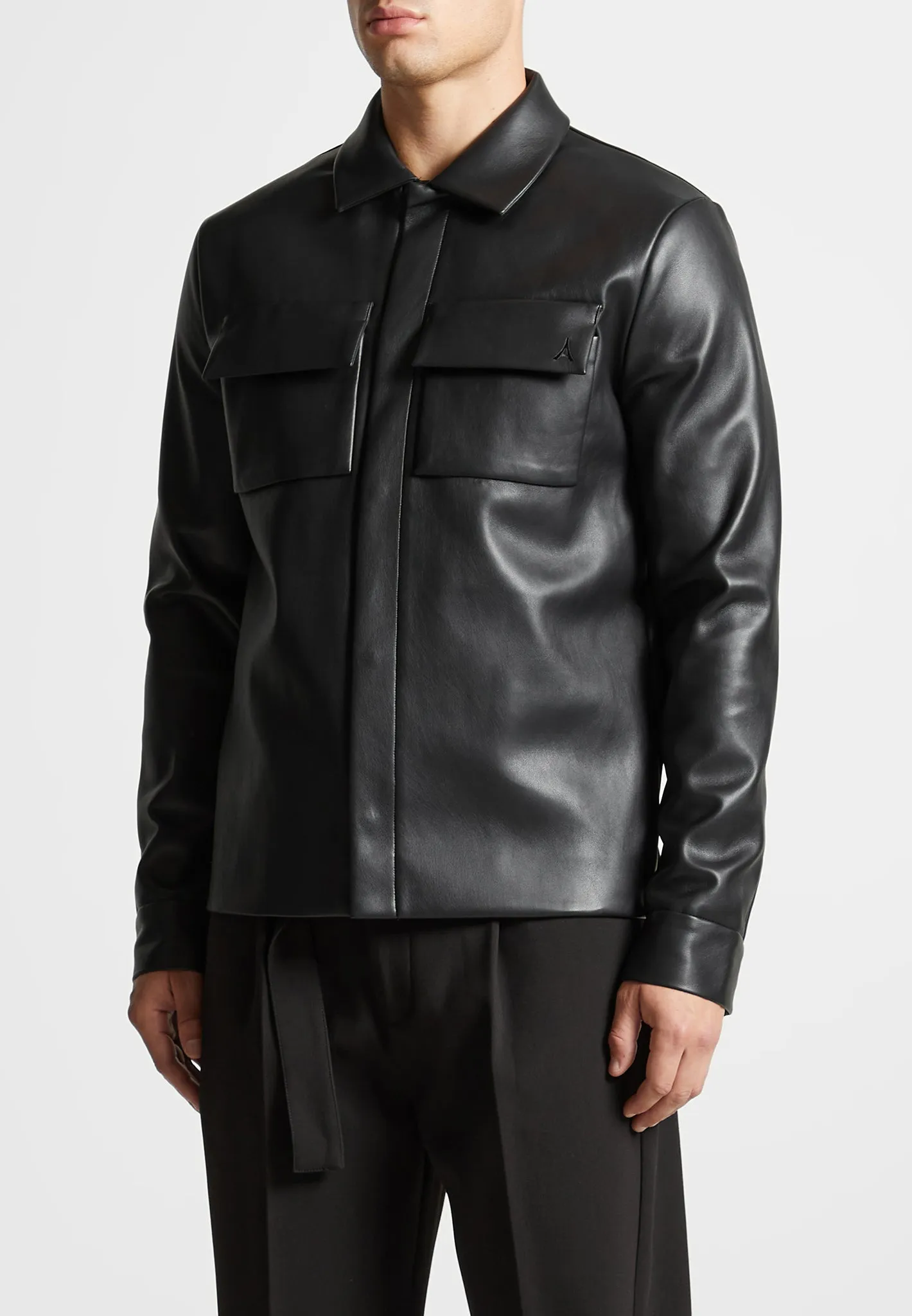 Leather Shirt Jacket - Black