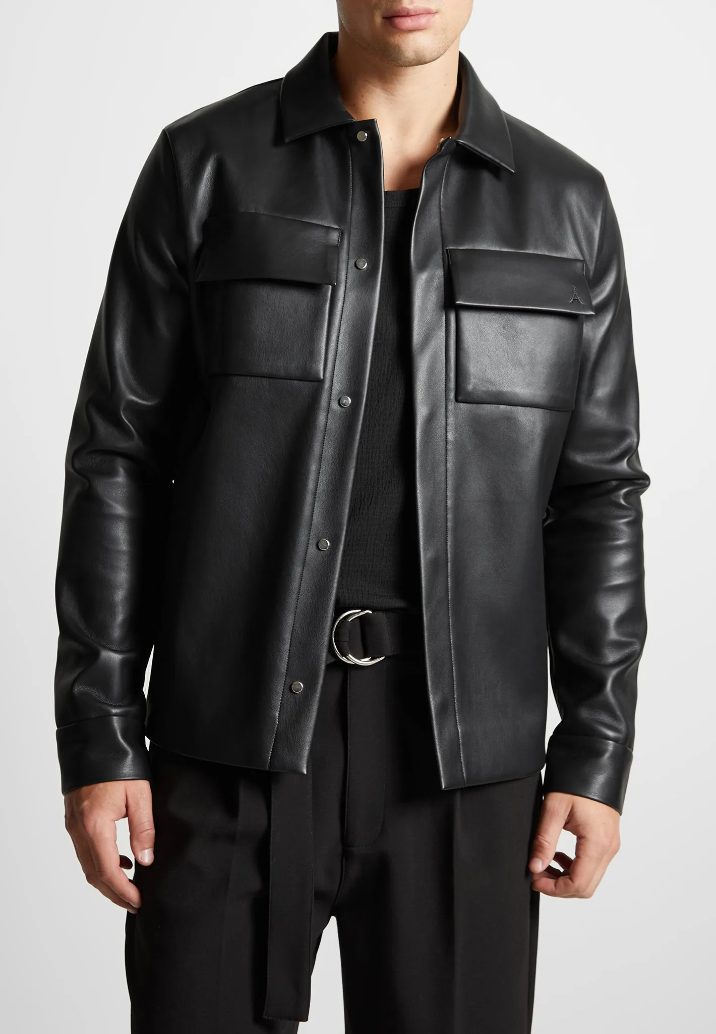 Leather Shirt Jacket - Black