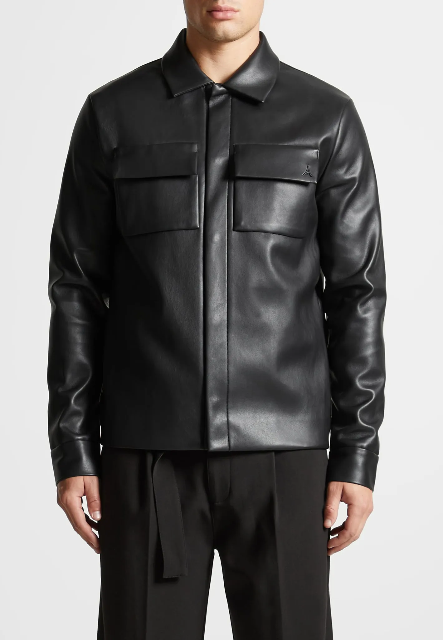 Leather Shirt Jacket - Black