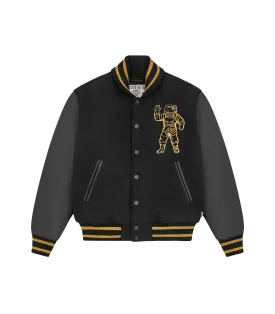 LEATHER SLEEVE VARSITY JACKET - BLACK/GOLD