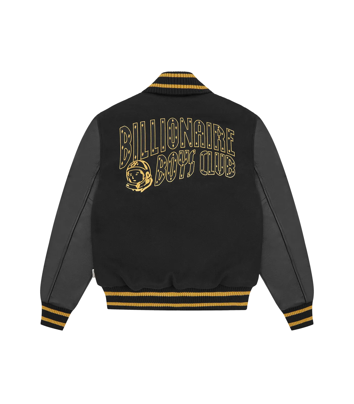 LEATHER SLEEVE VARSITY JACKET - BLACK/GOLD