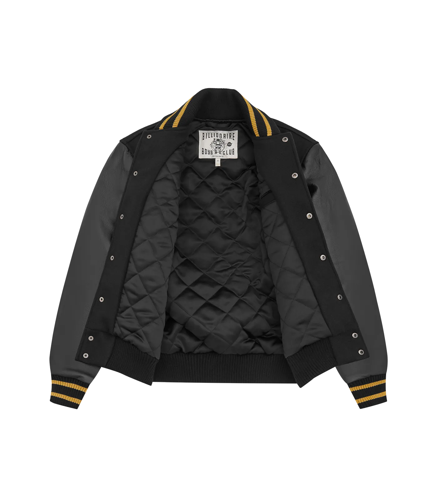 LEATHER SLEEVE VARSITY JACKET - BLACK/GOLD