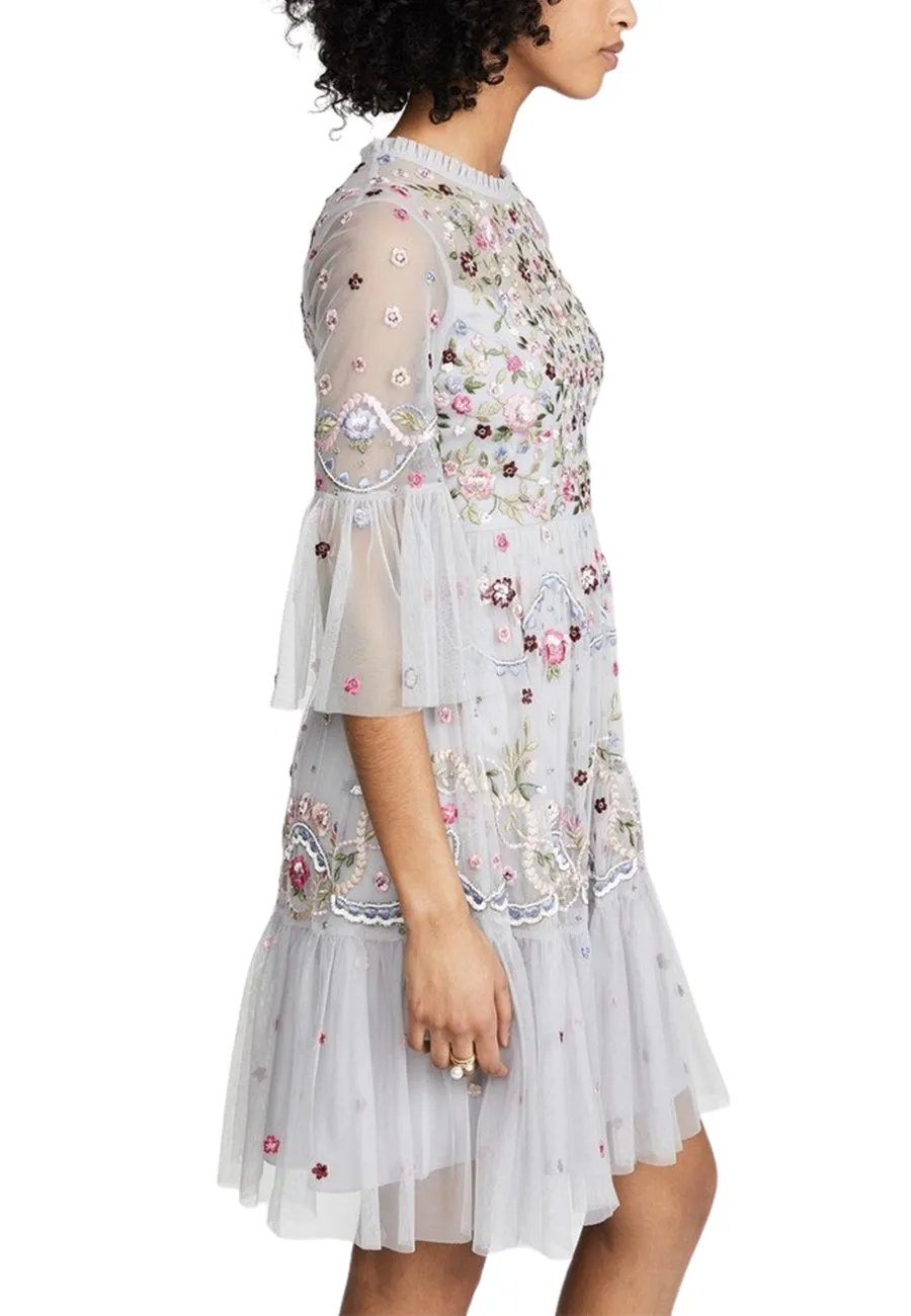 Light Grey Dreamers Floral Embroidered Midi Dress