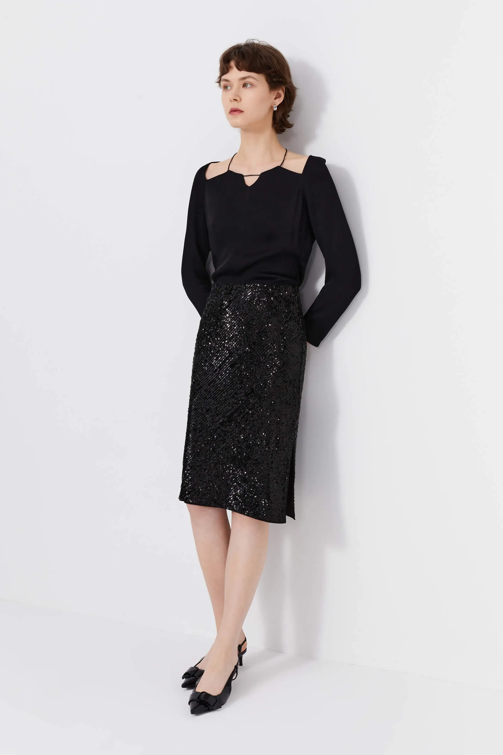 LILY Lustrous Black Sequin Skirt