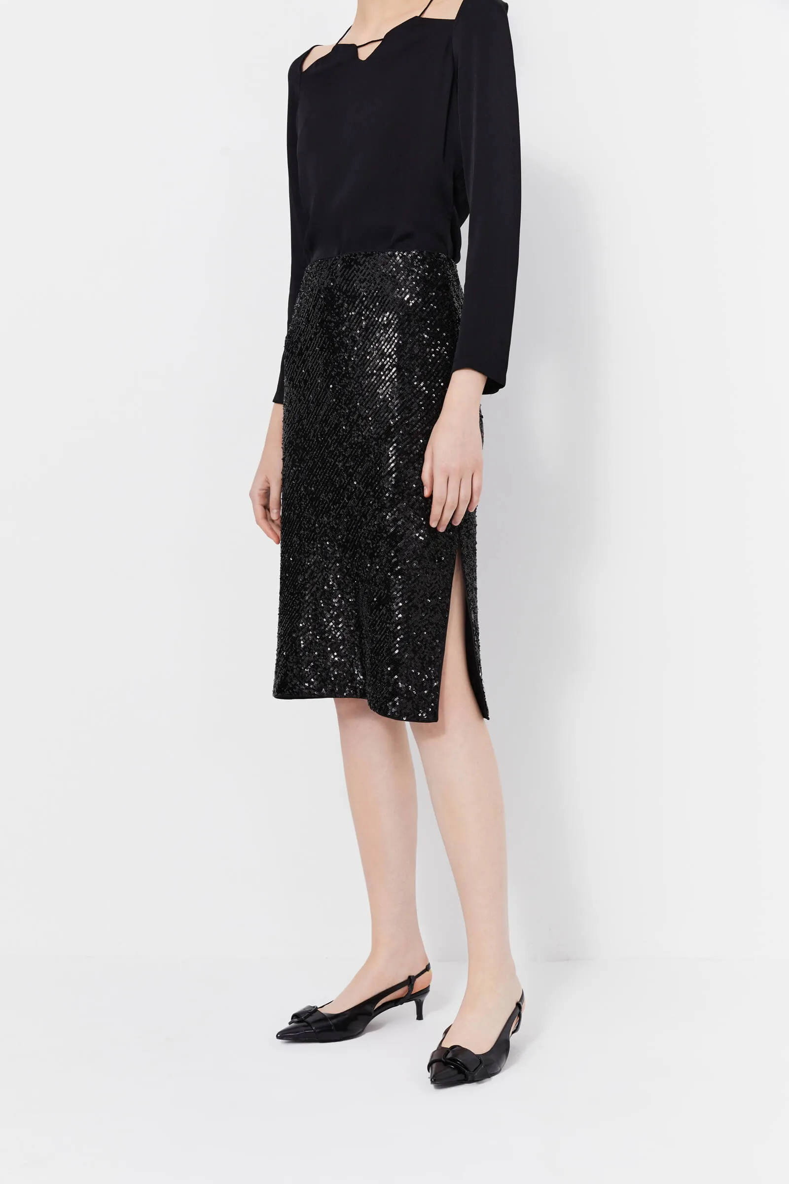 LILY Lustrous Black Sequin Skirt