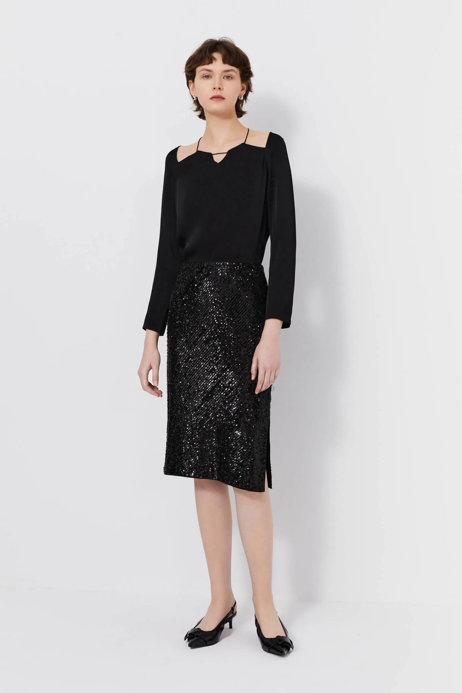 LILY Lustrous Black Sequin Skirt