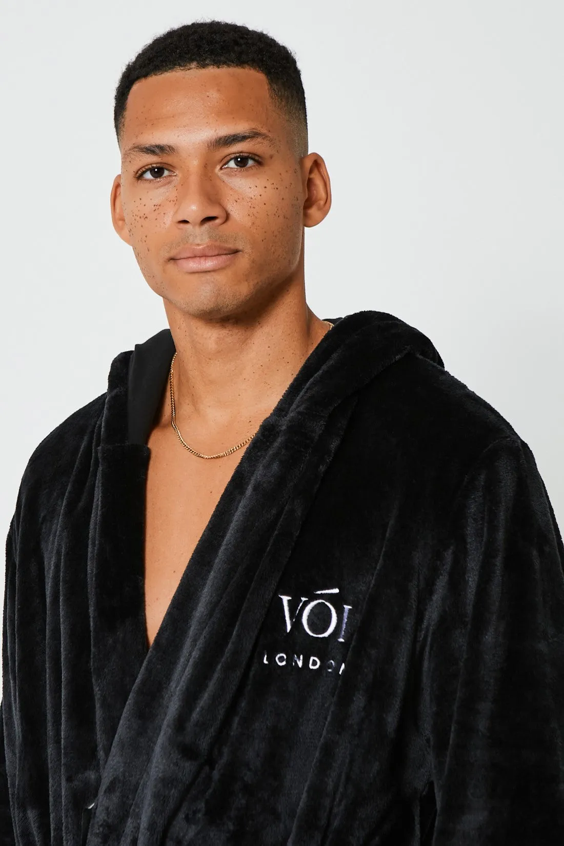 London Mews Fleece Dressing Gown - Black