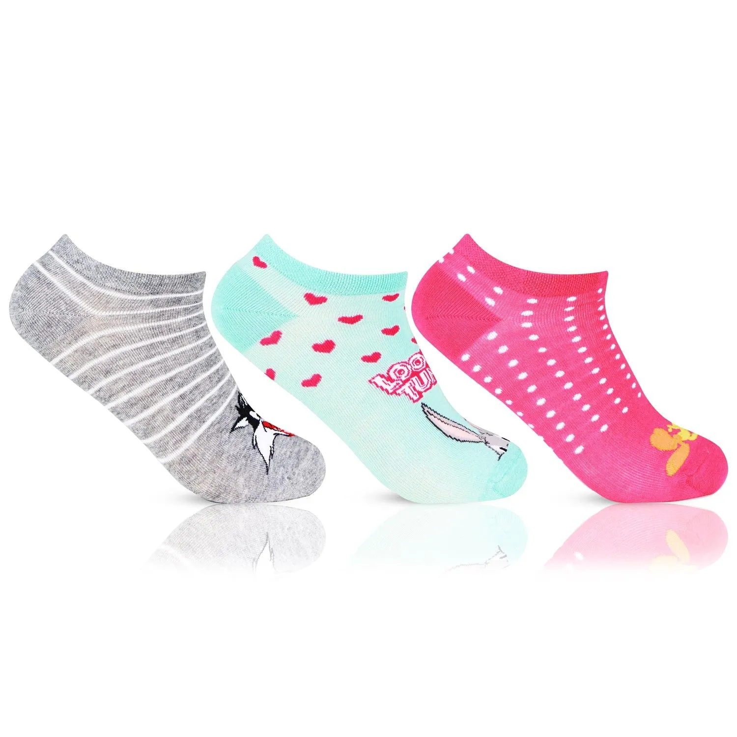 Looney Tunes Multicolored Girls Secret- Length  Socks -Pack Of 3