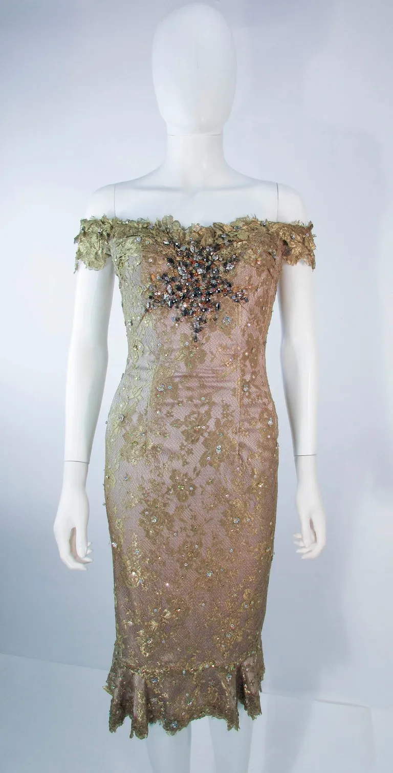 MANDALAY Gold Sequin Beaded Lace Cocktail Dress Size 4