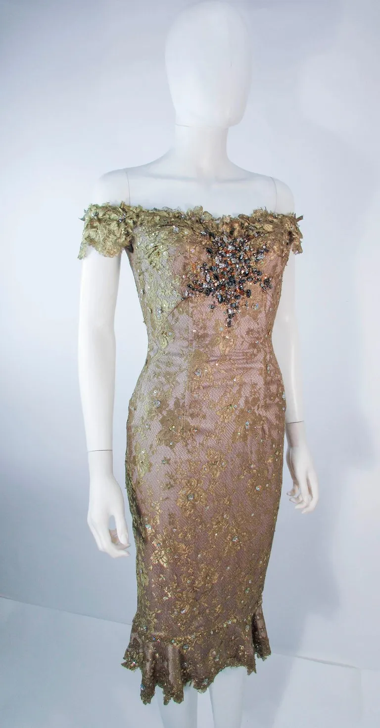 MANDALAY Gold Sequin Beaded Lace Cocktail Dress Size 4