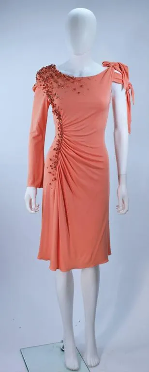 MARK ZUNINO Coral Jersey Cocktail Dress w/ Coral Beading Size 6