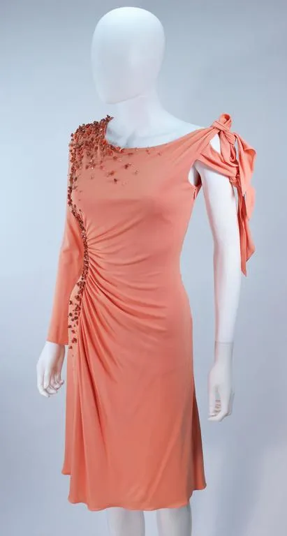 MARK ZUNINO Coral Jersey Cocktail Dress w/ Coral Beading Size 6