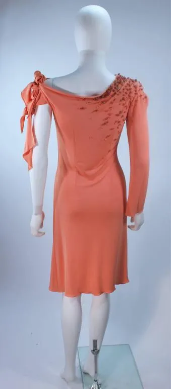 MARK ZUNINO Coral Jersey Cocktail Dress w/ Coral Beading Size 6