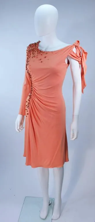 MARK ZUNINO Coral Jersey Cocktail Dress w/ Coral Beading Size 6