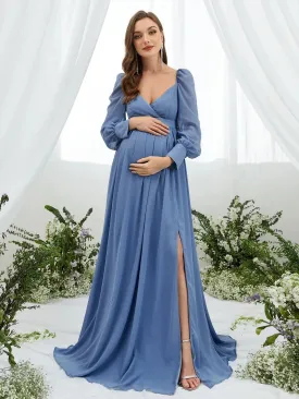 Maternity Backless Split Chiffon A Line Dress