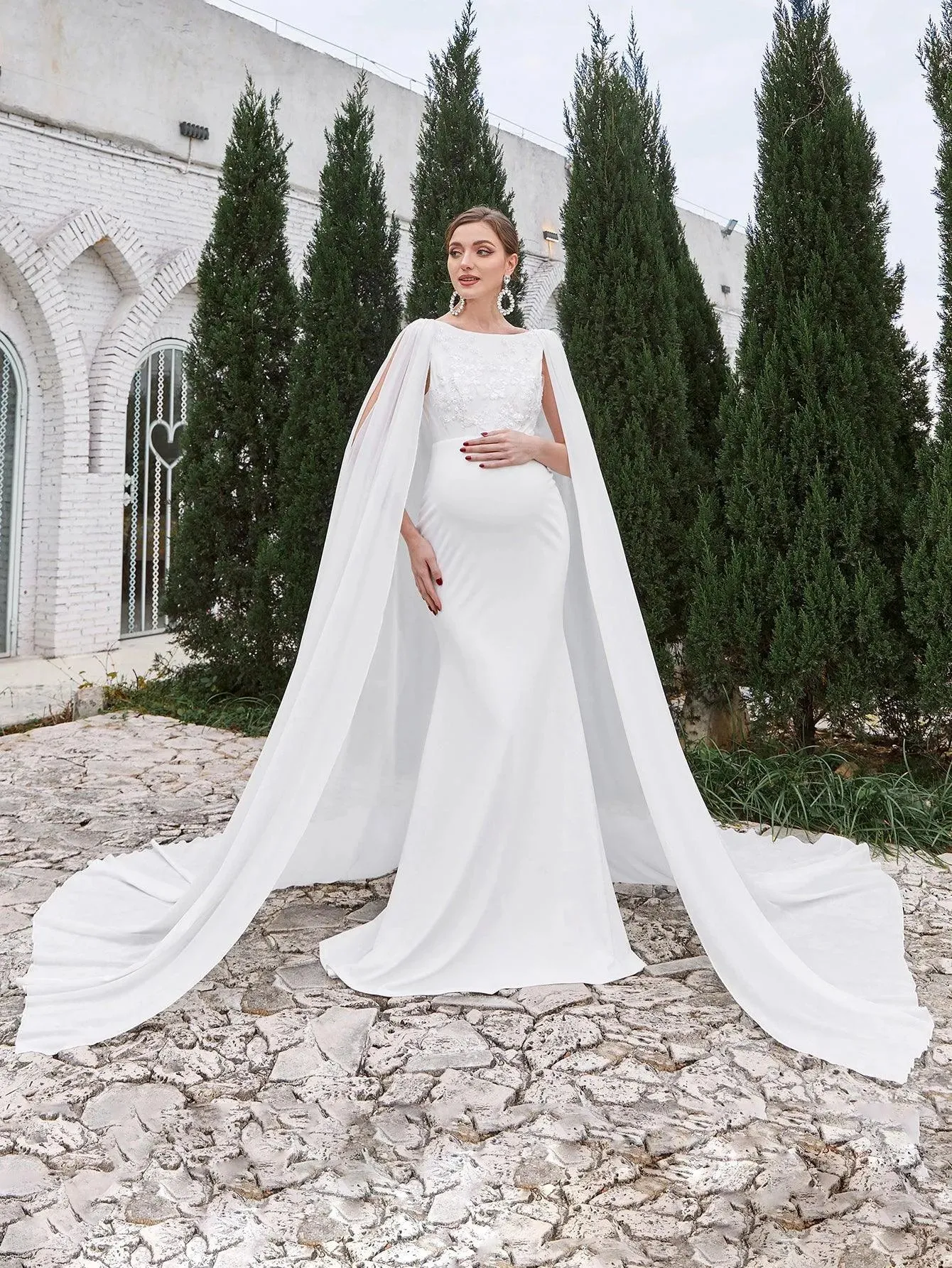 Maternity Mermaid Hem Cape Formal Wedding Dress