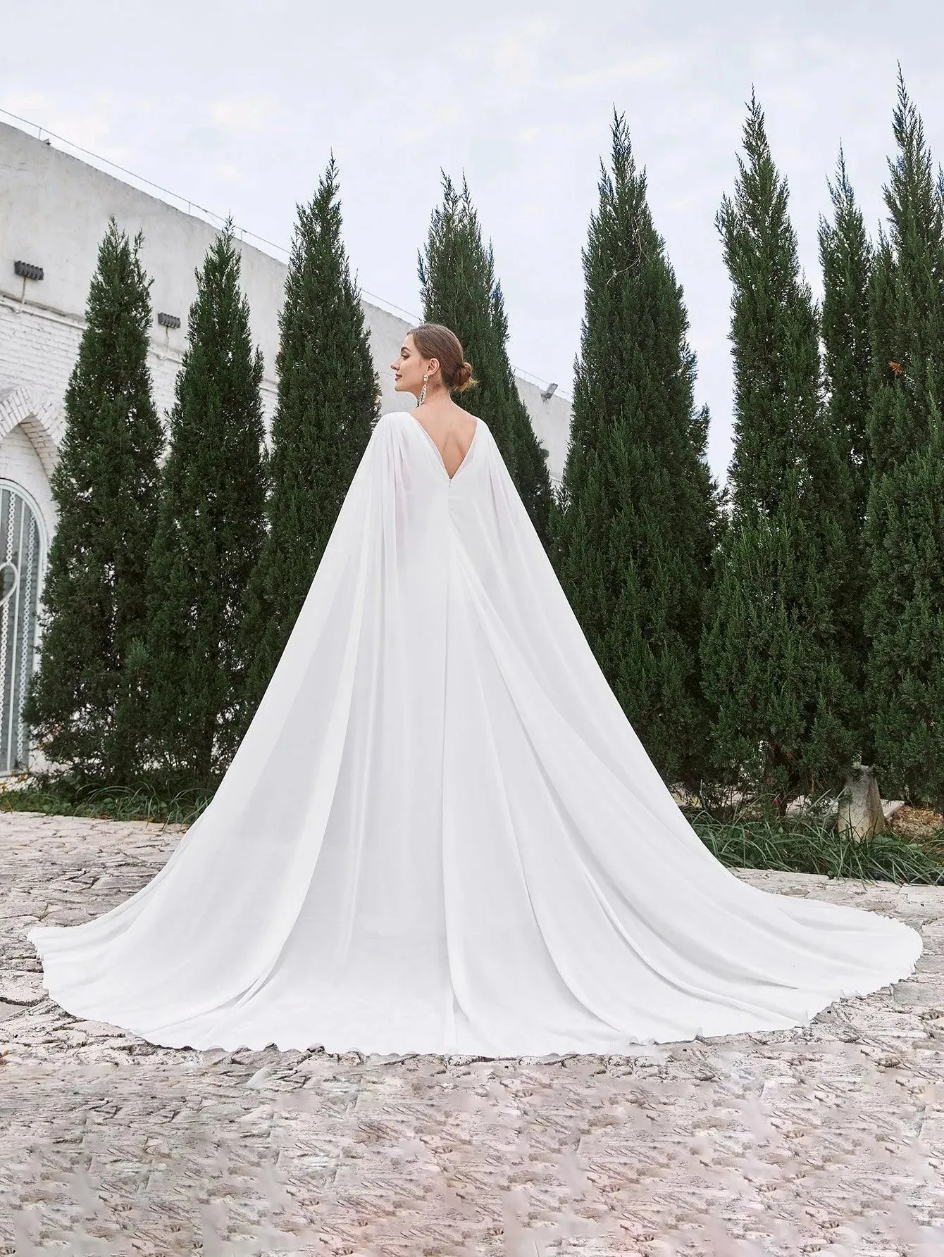 Maternity Mermaid Hem Cape Formal Wedding Dress