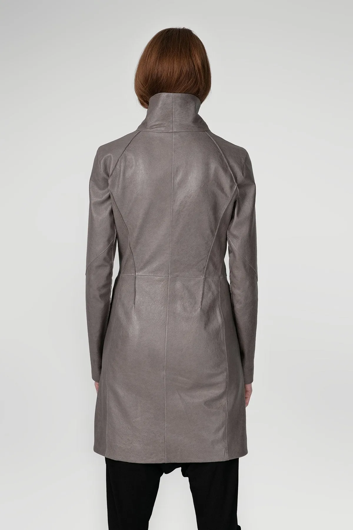 Maya - Grey Leather Coat