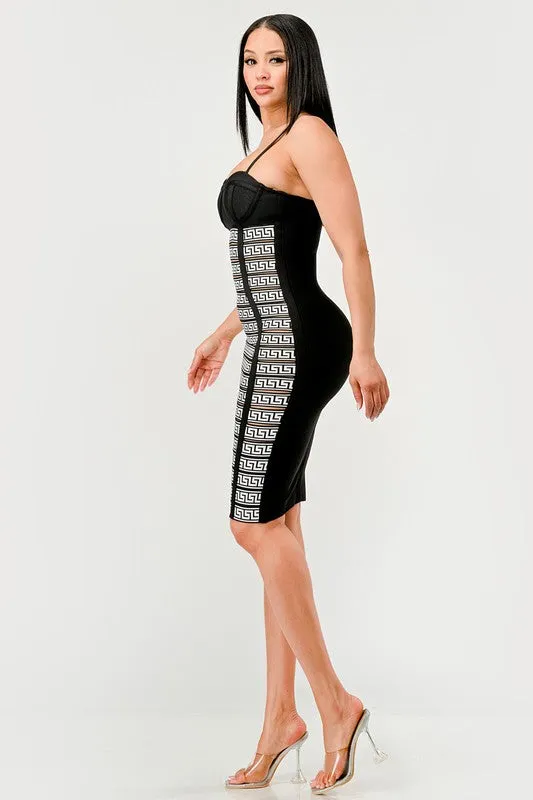 Maze Me- Black and White Bodycon Dress