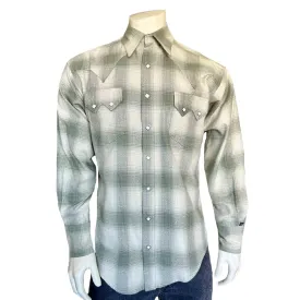 Men's Plush Flannel Green & Beige Plaid Western Shirt