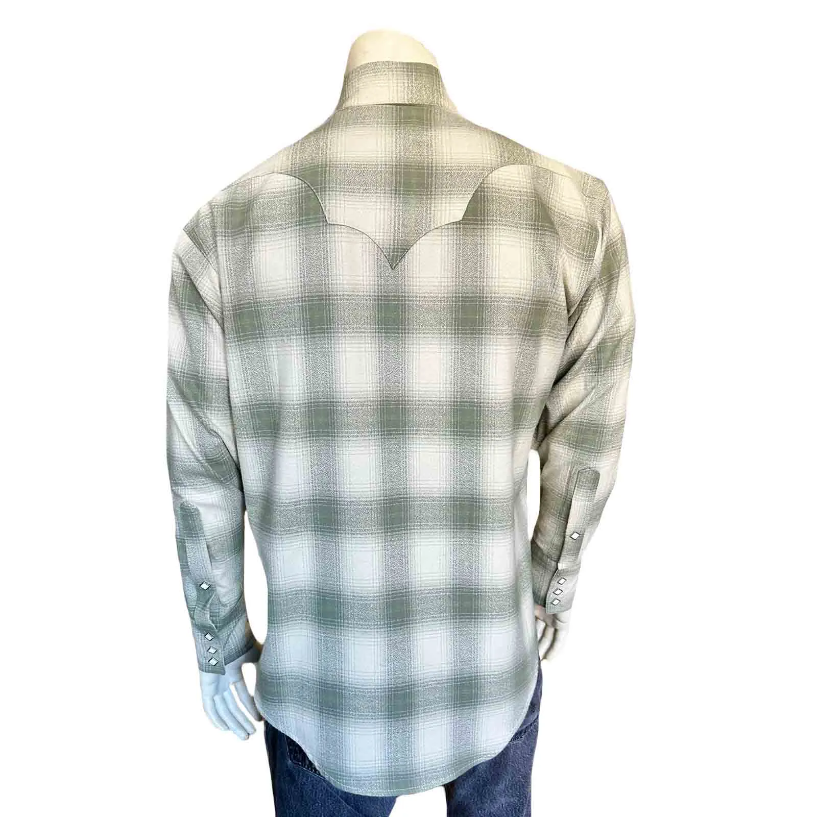 Men's Plush Flannel Green & Beige Plaid Western Shirt