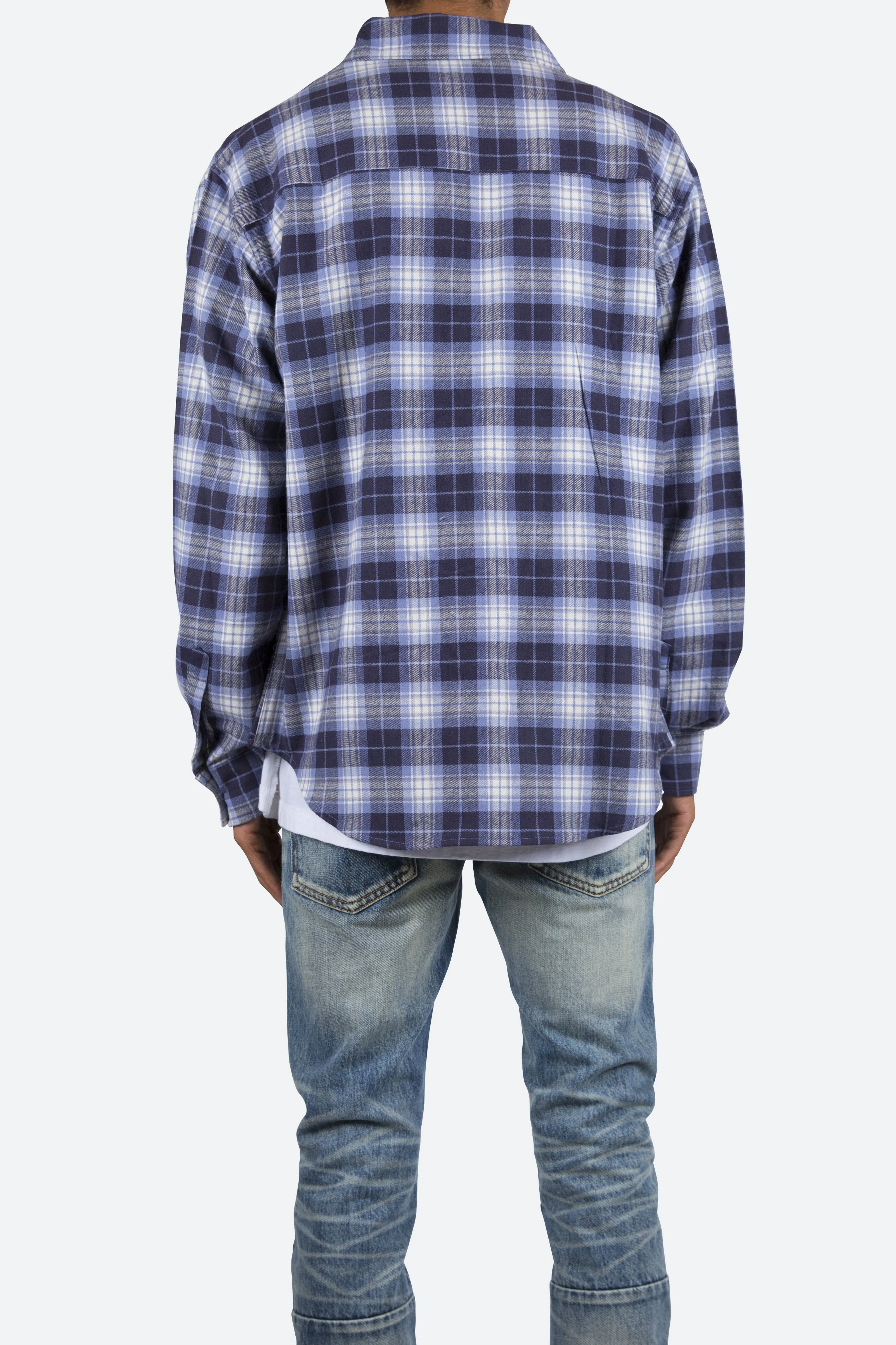 Metal Button Flannel - Blue/White