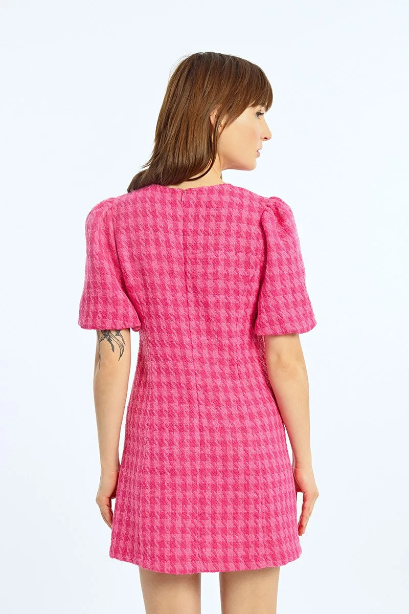 Molly Bracken Pink Houndstooth Mini Dress