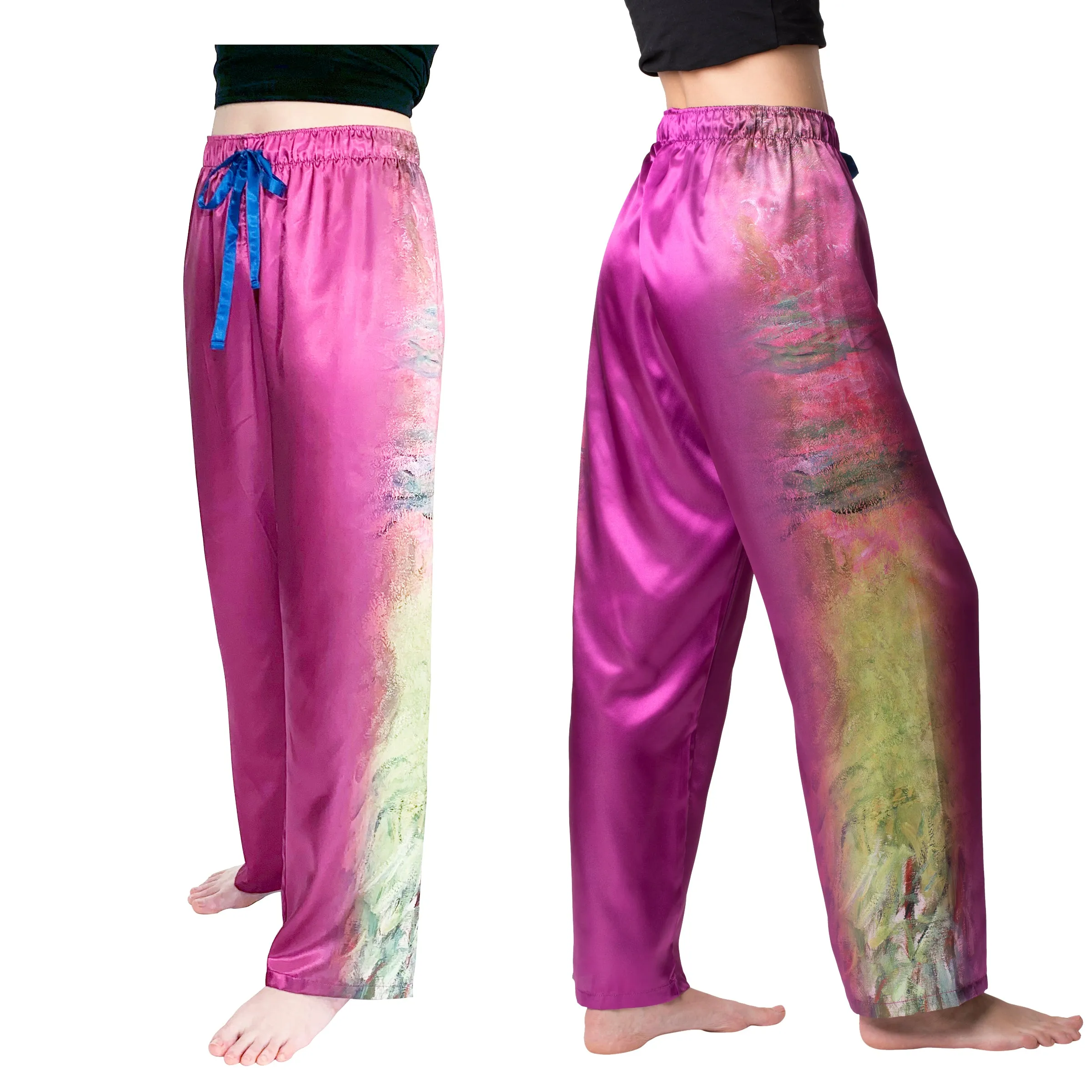 Monet Waterlilies at Sunset-Satin Pajama Pants