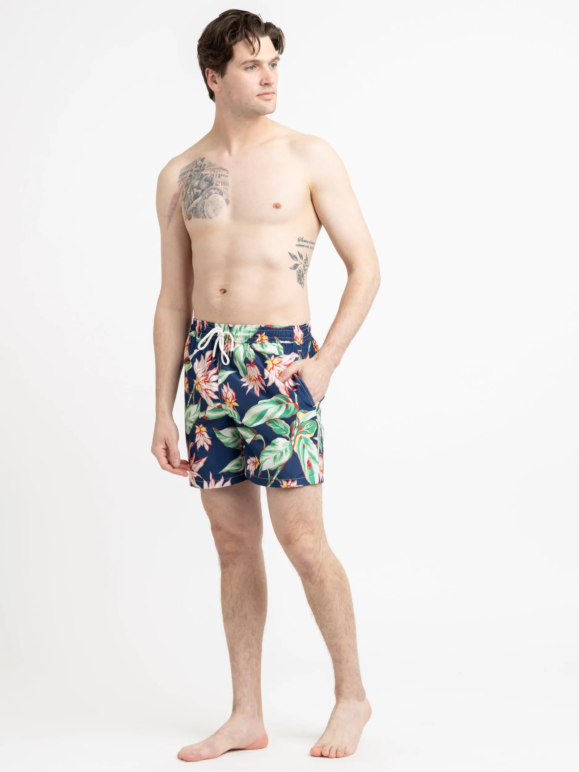 Navy 5.75-Inch Floral Swim Trunks