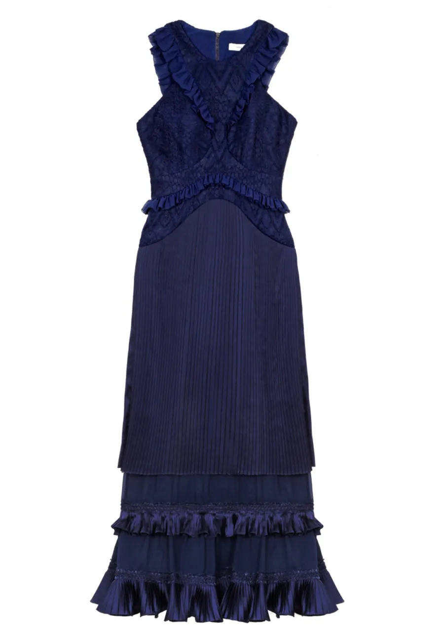 Navy Chance To Dance Ruffles Midi Dress (UK 8)