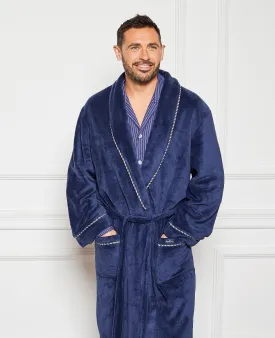 Navy Fleece Rope Edge Dressing Gown